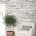 ( Burnt Clay Brick wallpaper in living room ) EW