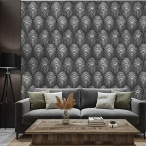 ( Peacock Feathers wallpaper in black ) EW