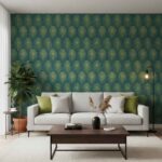 (Peacock Feathers wallpaper in green ) EW