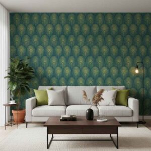 (Peacock Feathers wallpaper in green ) EW