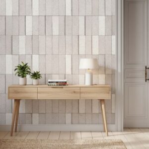 ( The Chic Brick wallpaper in Round Walnut Coffee Table ) EW